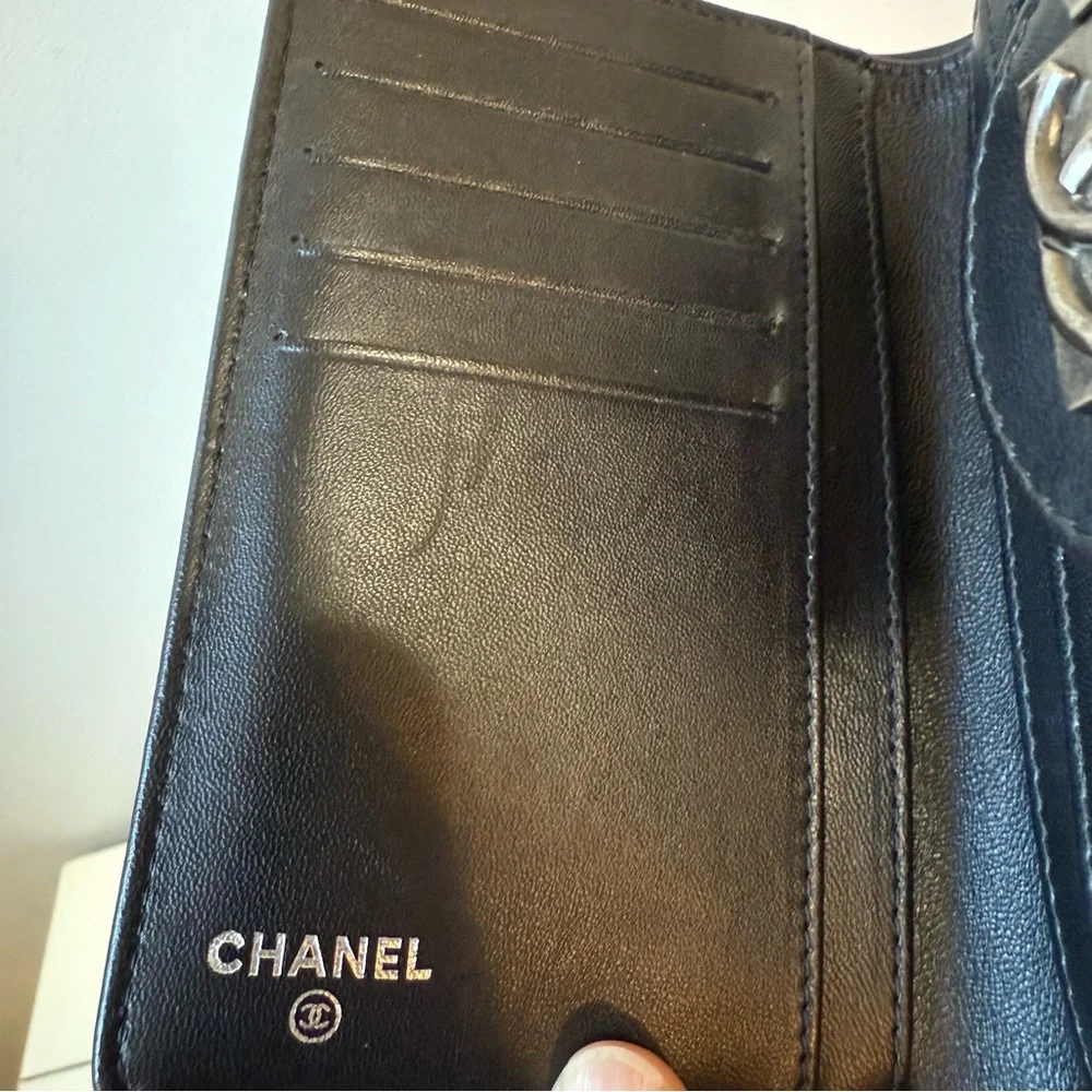 CHANEL Boy L-Zip Pocket Wallet Quilted Lambskin Leather Black